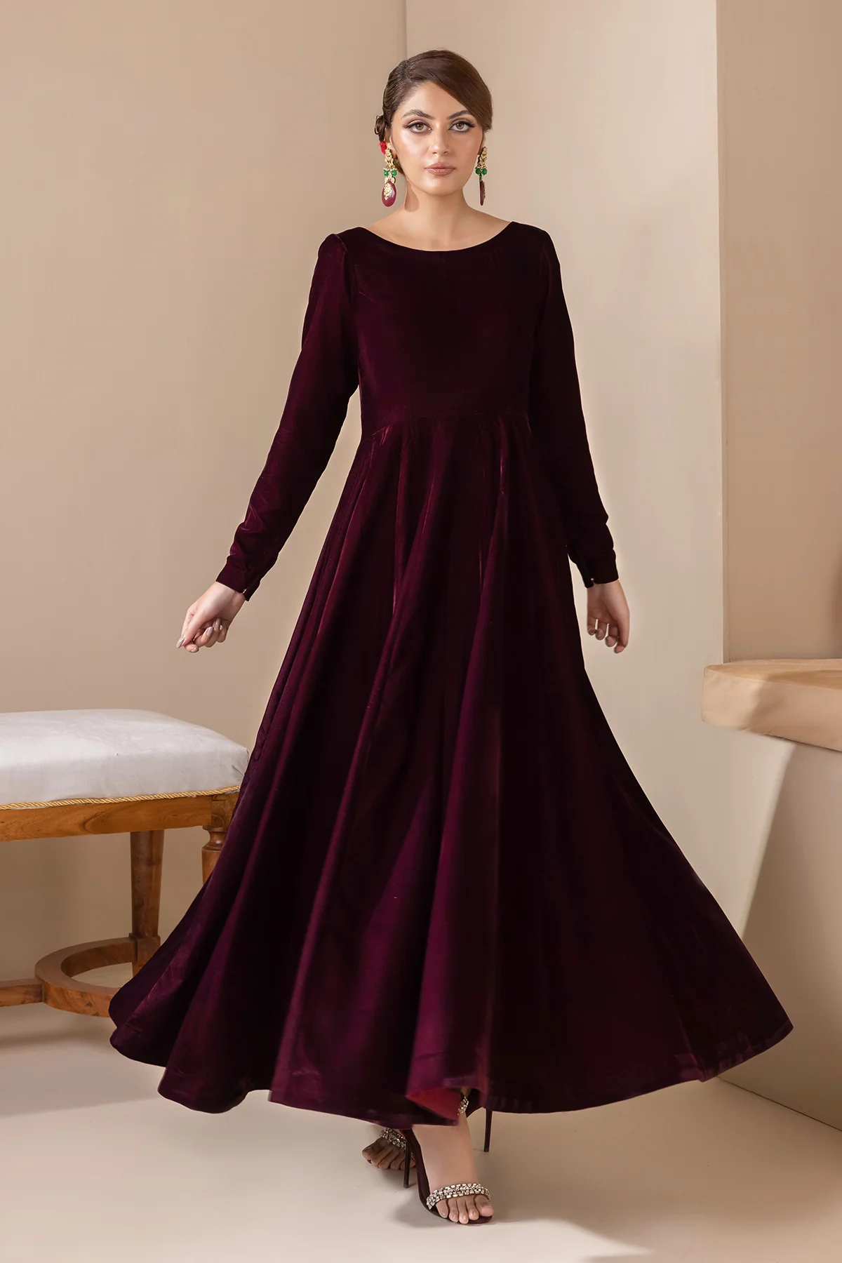 SOLID VELVET FROCK PR-854 - Image 3